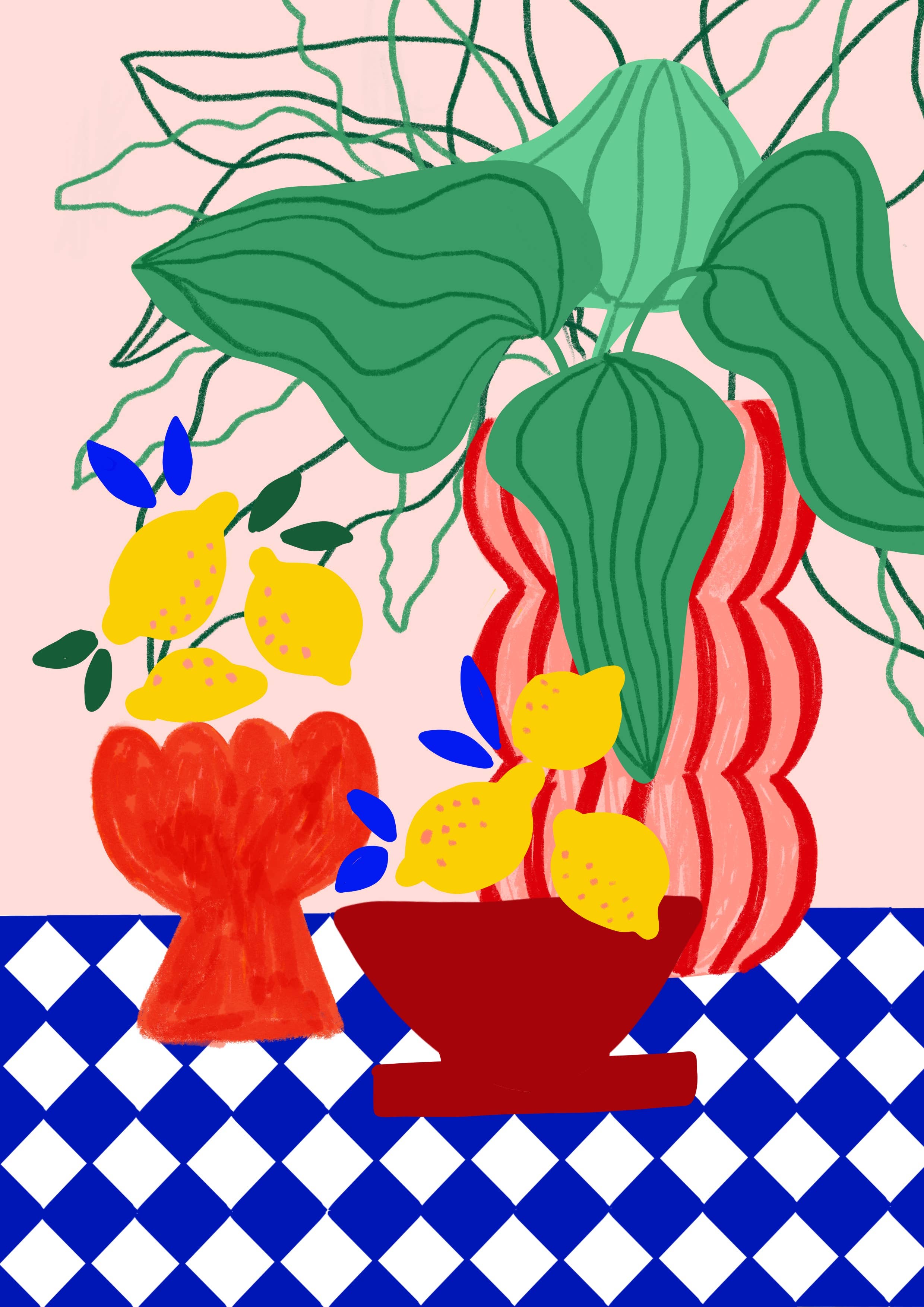 Teresa Rego Stampa d'Arte Fine Blue Tiles & Lemons: A3