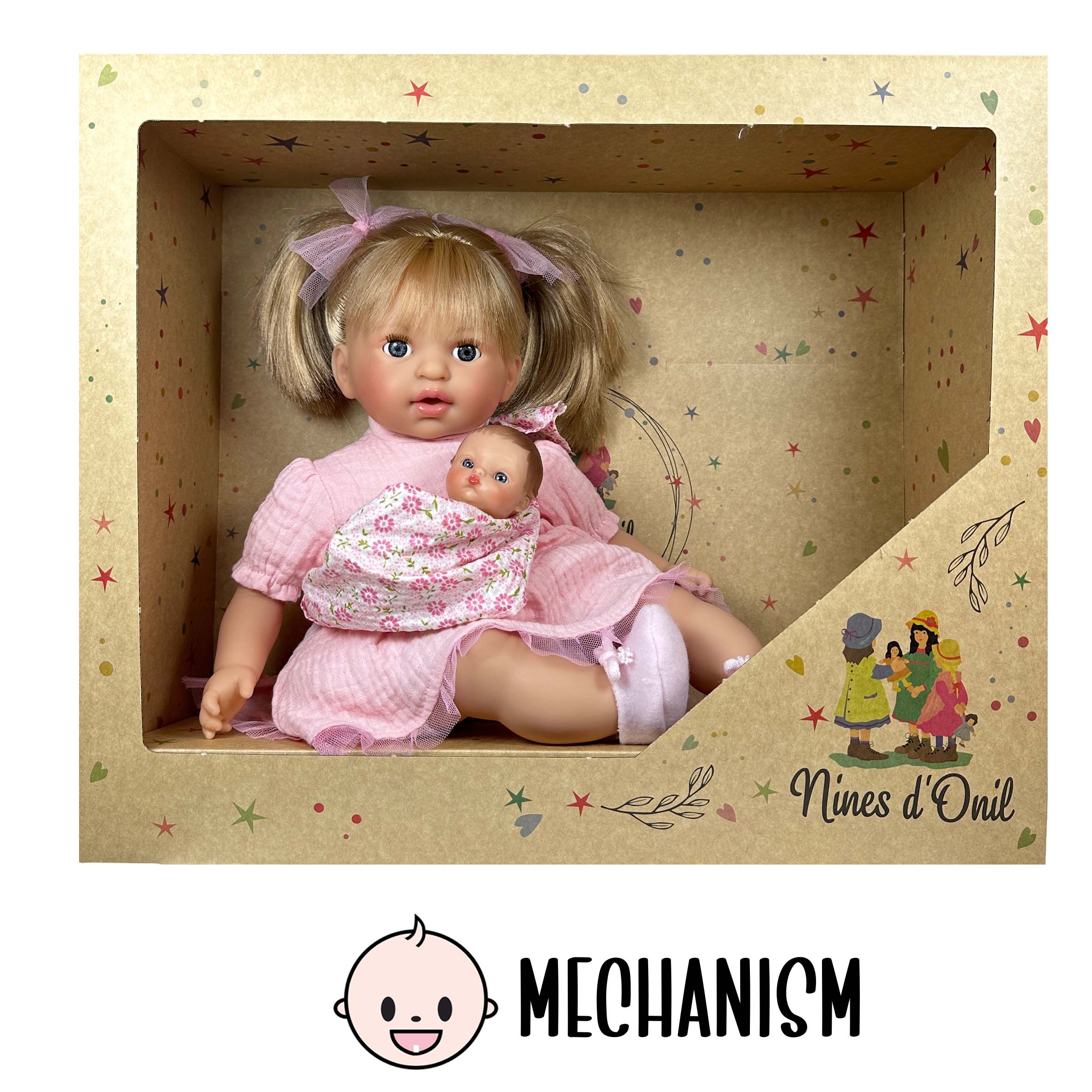 Nines Artesanals d'Onil Dolls BAMBOLA ALEX CON BAMBINO ROSA: CUSTODIA
