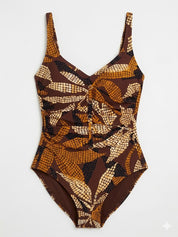 CHARMLINE Costume Intero "Golden Mosaic" – Brown & Ochre con Dettagli Gioiello