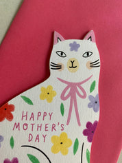 Kitty Kenda Papergoods Biglietto di auguri a forma di gatto seduto a forma di gattino: Festa della mamma floreale