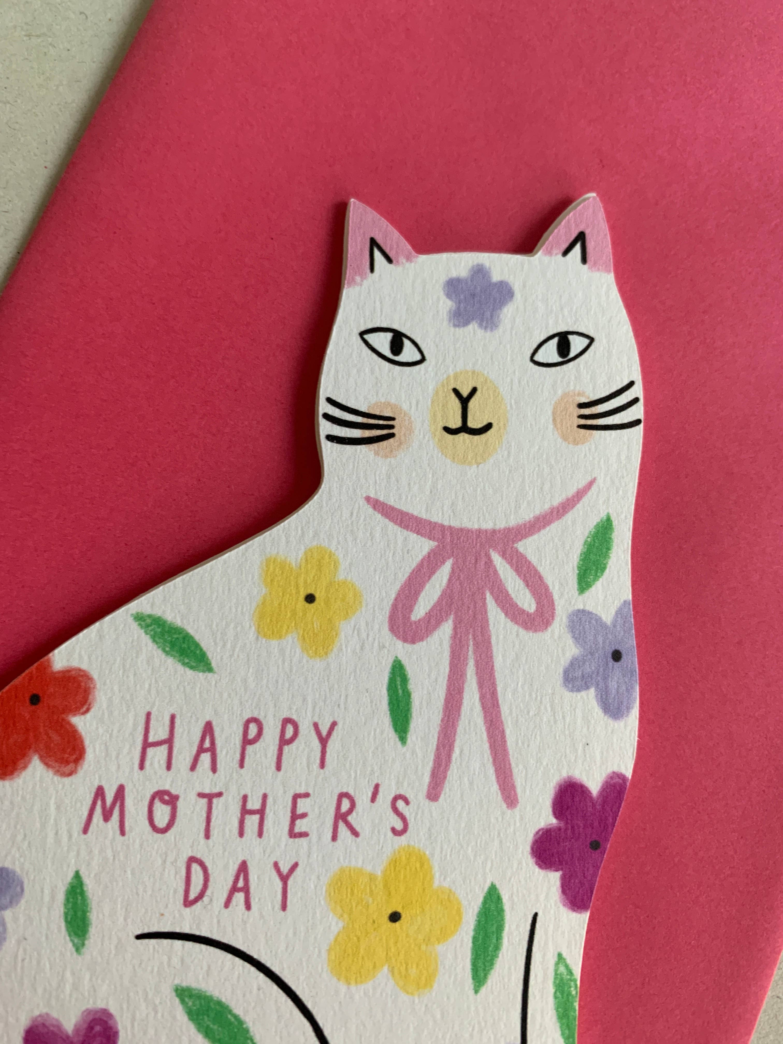 Kitty Kenda Papergoods Biglietto di auguri a forma di gatto seduto a forma di gattino: Festa della mamma floreale