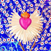 PINK PAMPAS Cuore ex voto messicano artigianale in metallo raggi oro