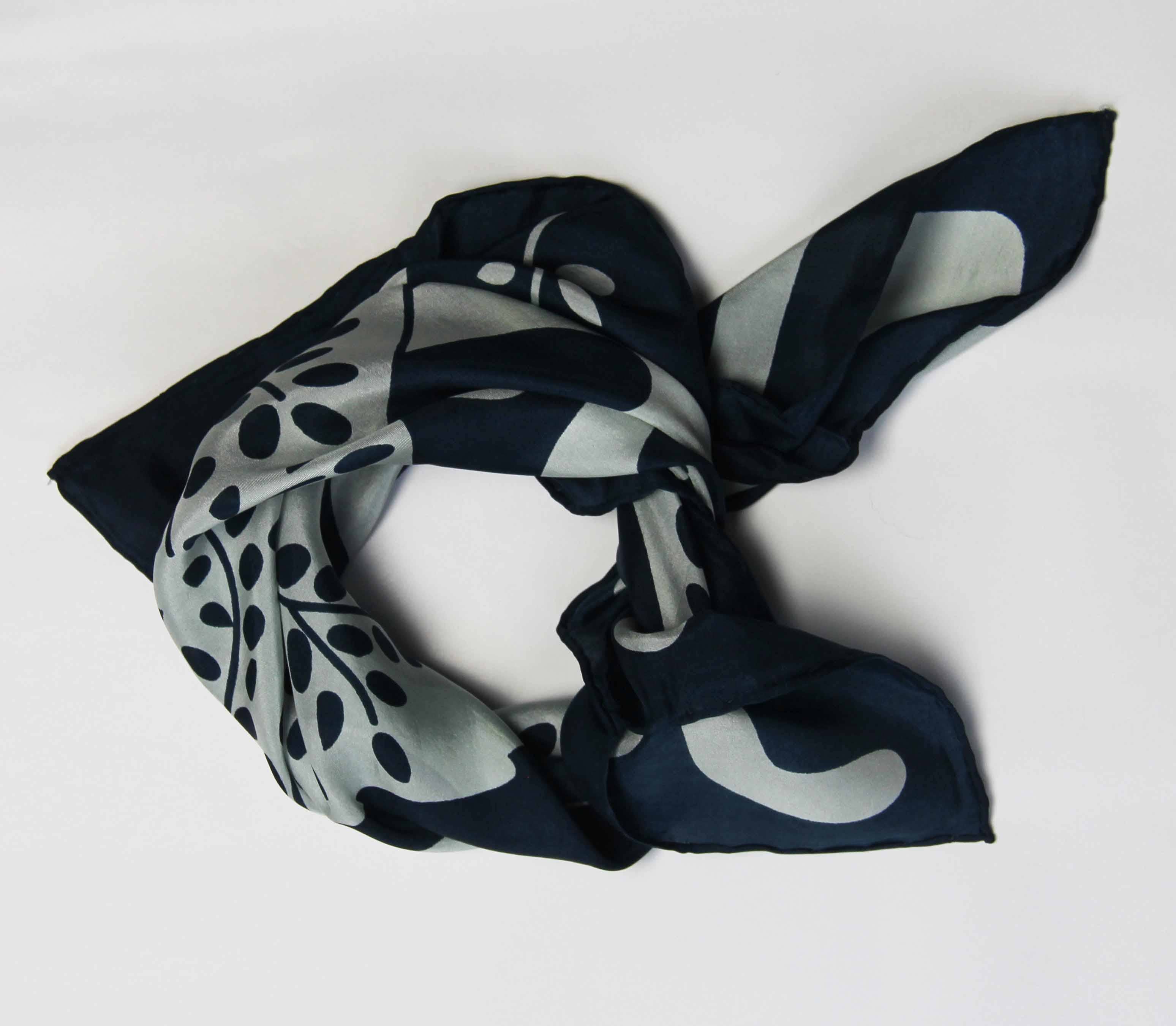 Les Belles Vagabondes Mini foulard Peace and Love in seta marina navy
