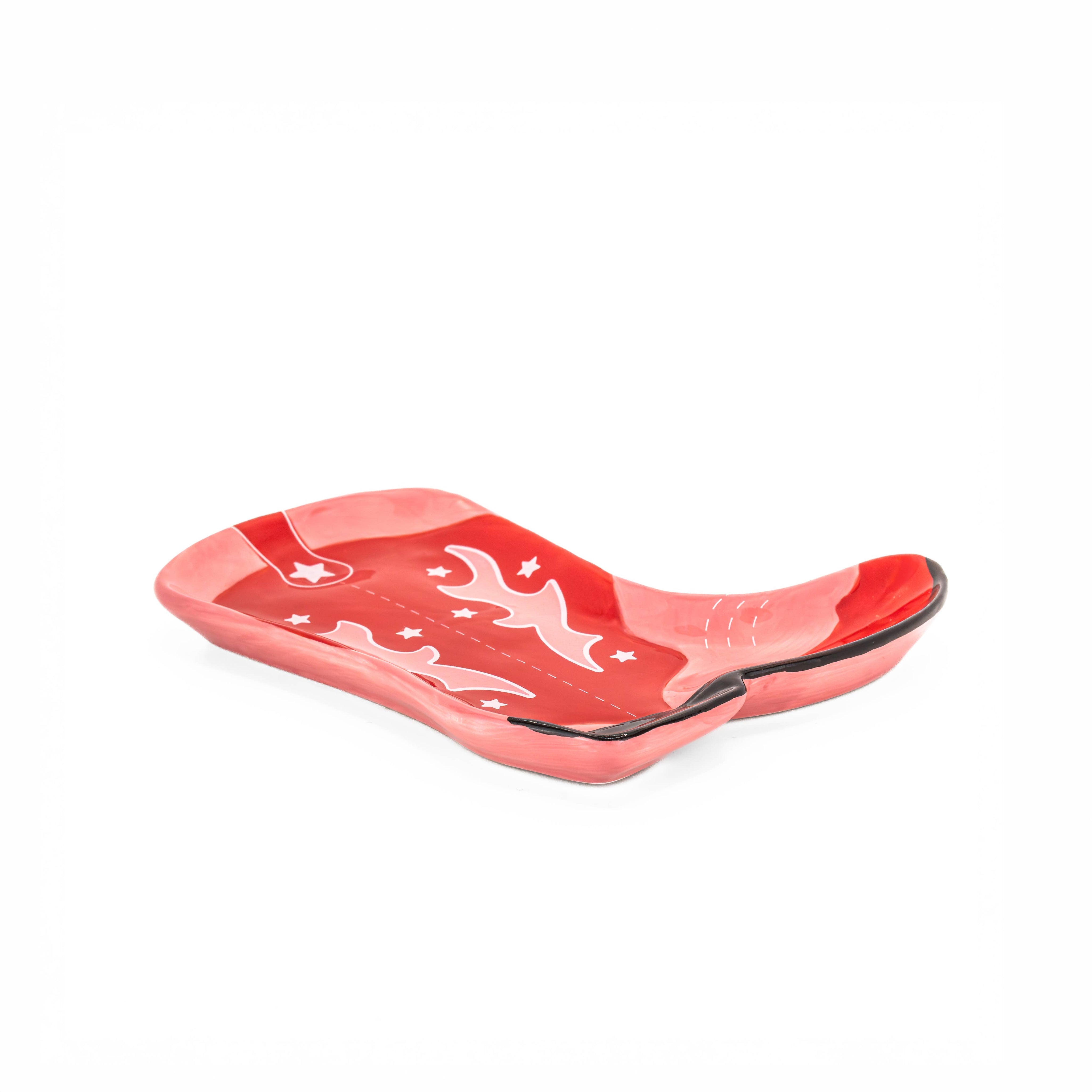Sass & Belle Europe Piatto Portagioie a Forma di Stivale da Cowboy - Rosso