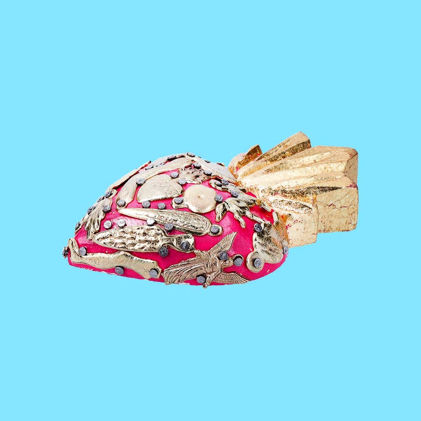 PINK PAMPAS Mini Cuore Sacro in legno artigianale messicano con ex voto