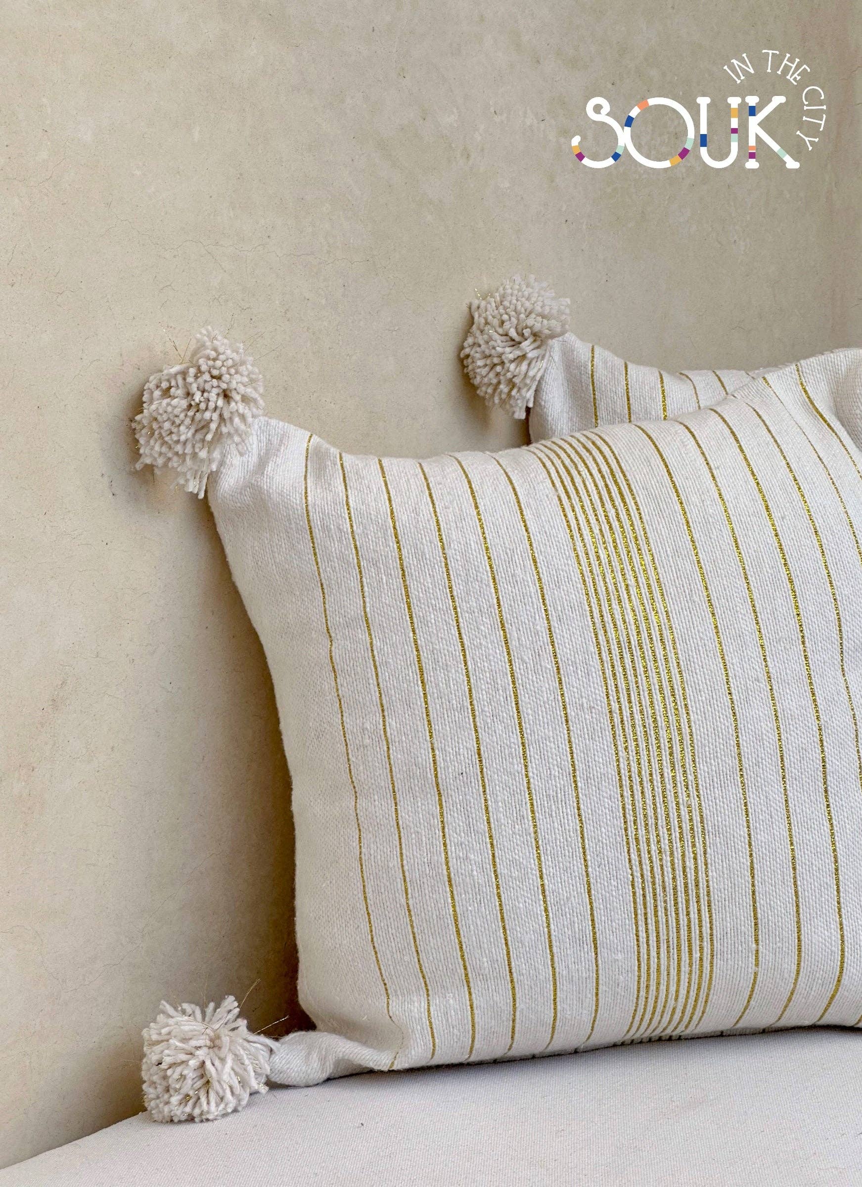 SOUK in the CITY Cuscini a righe bianche e dorate - bifacciale: Con ripieno / 45/45