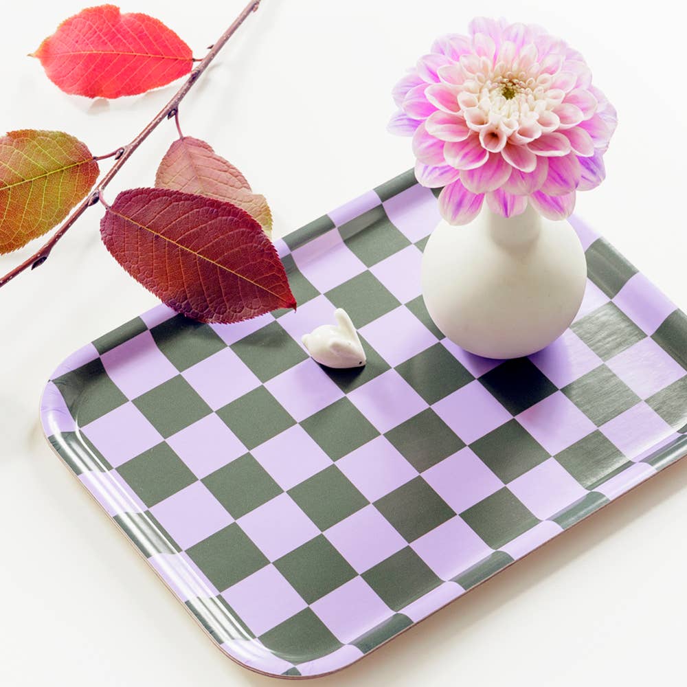 BLU KAT Vassoio da portata CHECKER lilla/oliva - 27 x 20 cm