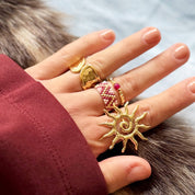 Bazou Anello elastico con pietra naturale - rosa acceso