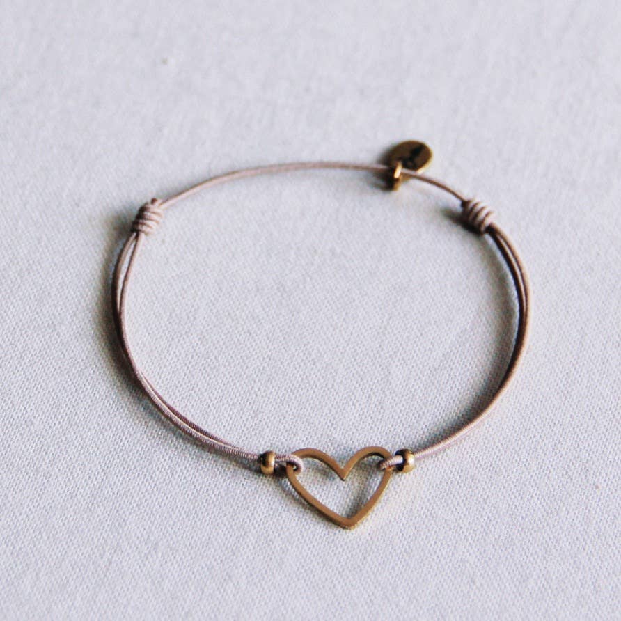 Bazou Bracciale elastico con cuore aperto - taupe/oro