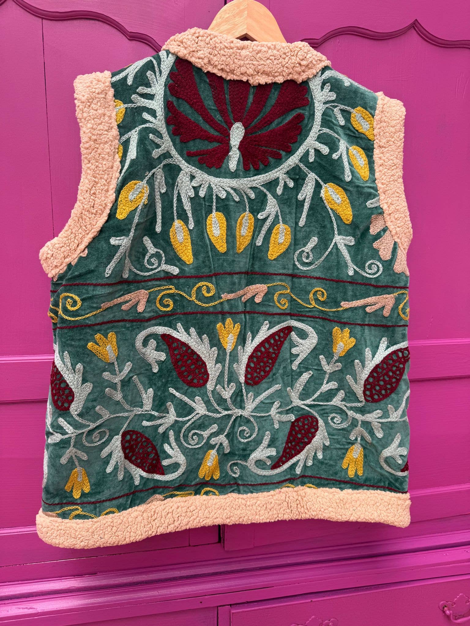 ToutVintage Gilet di velluto in finta pelliccia verde