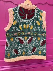 ToutVintage Gilet di velluto in finta pelliccia verde