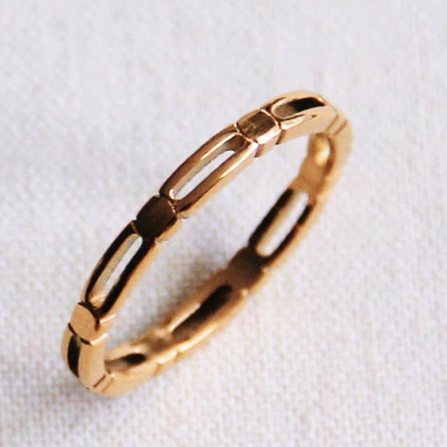 Bazou Anello minimalista in acciaio inossidabile con cubi - oro
