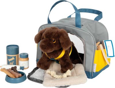 small foot Cucciolo di cane con borsa e kit toelettatura | gioco di ruolo | giocattolo in legno