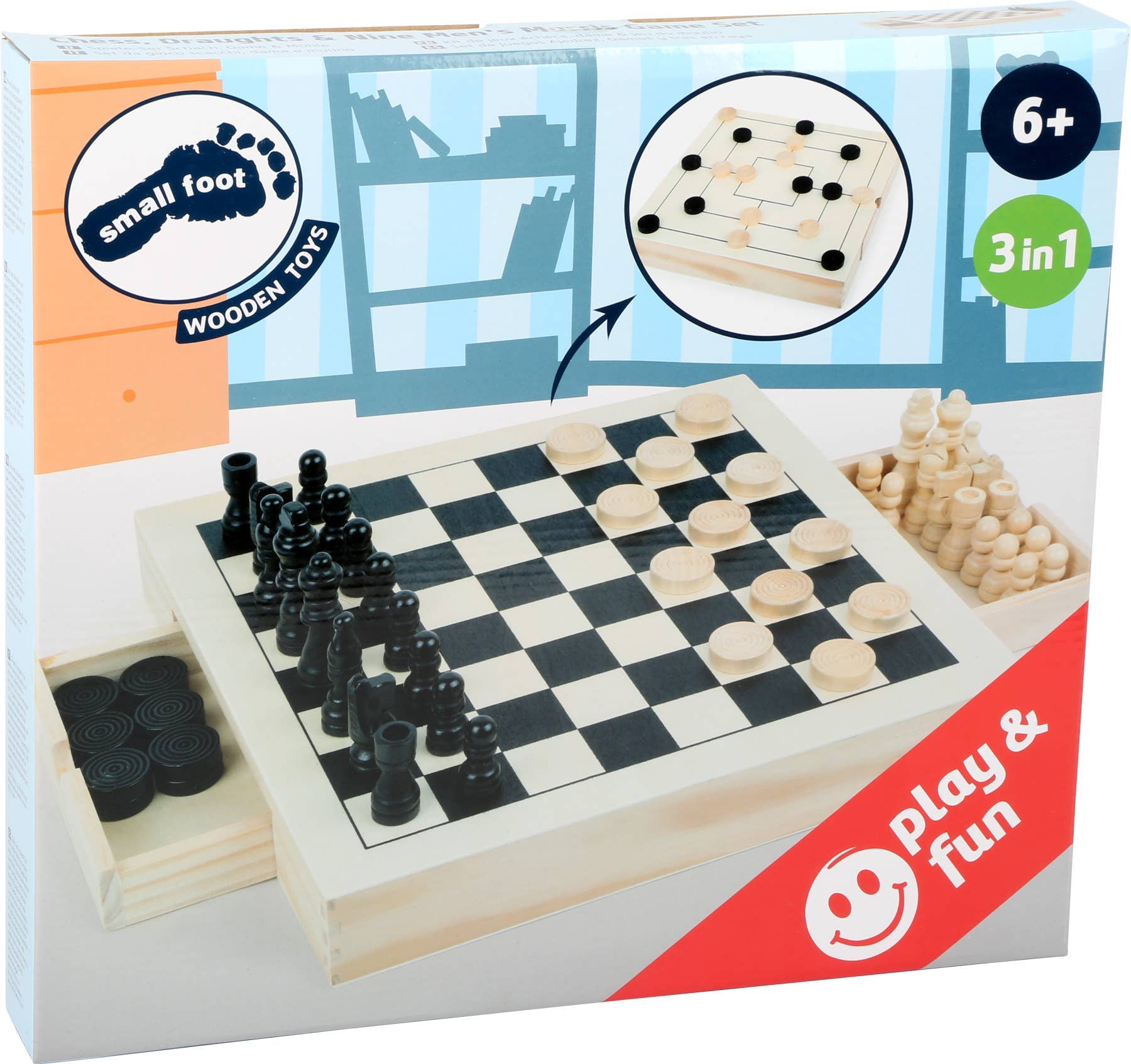 small foot Set da gioco con scacchi, dame e mulino