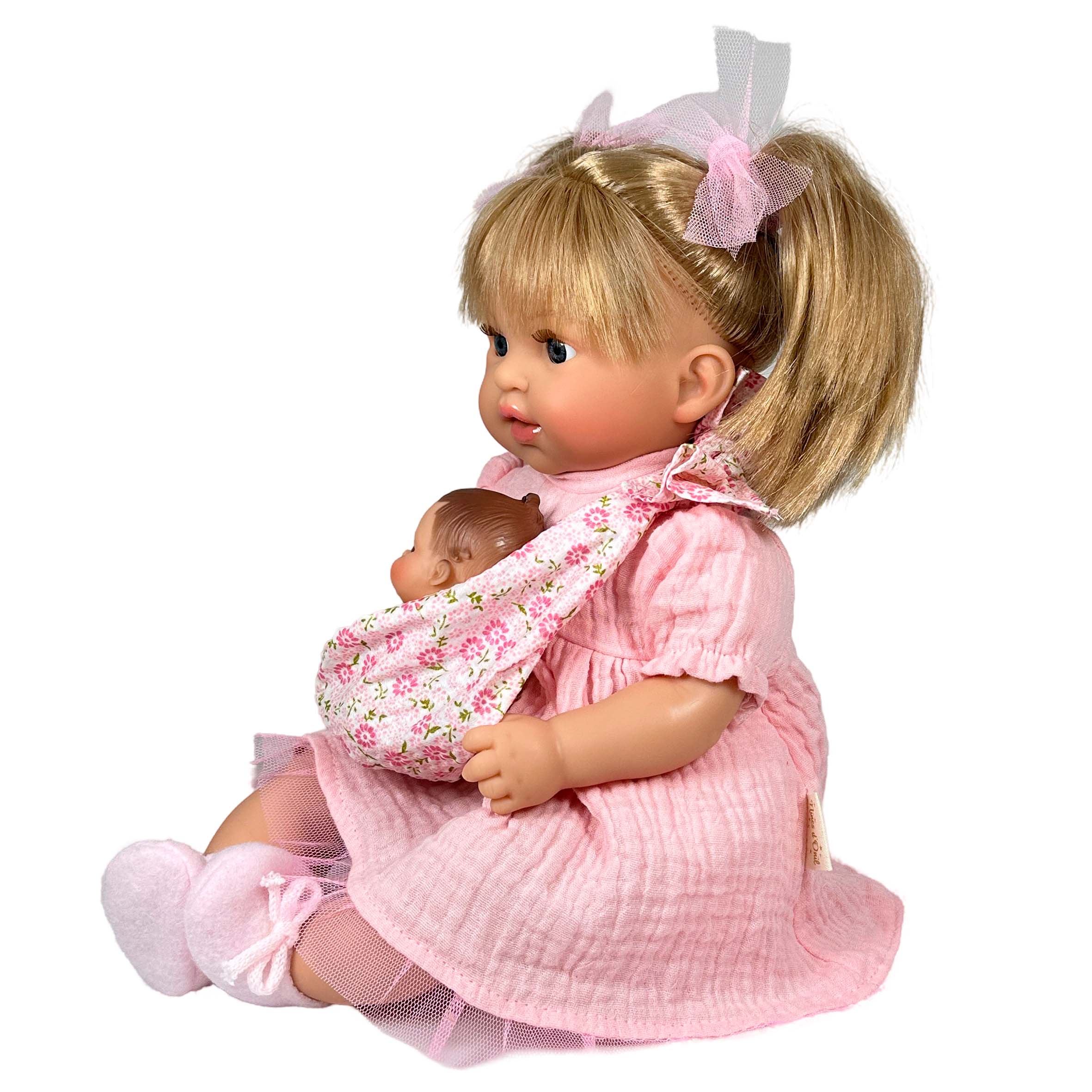 Nines Artesanals d'Onil Dolls BAMBOLA ALEX CON BAMBINO ROSA: CUSTODIA