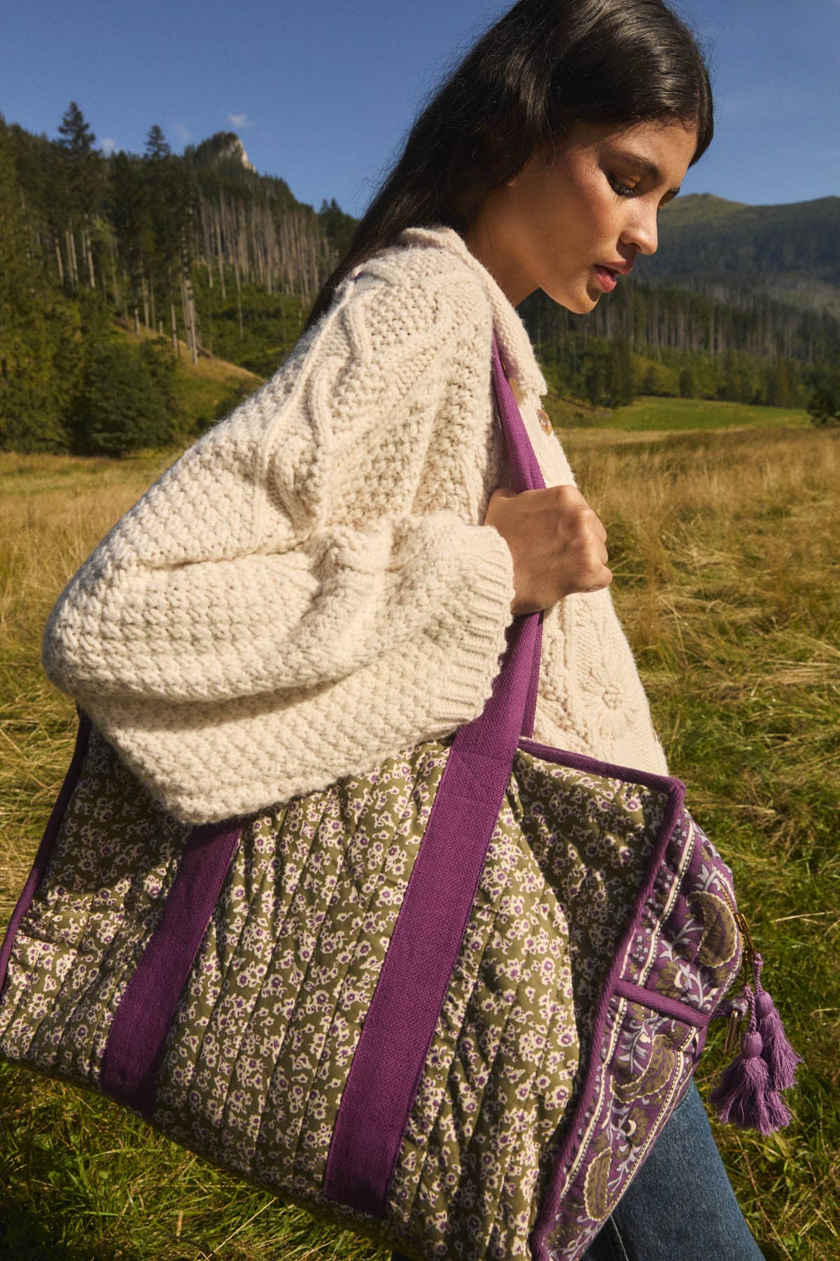 Louise Misha Borsa da viaggio Lilio 36 ore - fiori - kaki e viola: Sogni di Fresia Kaki / VOI