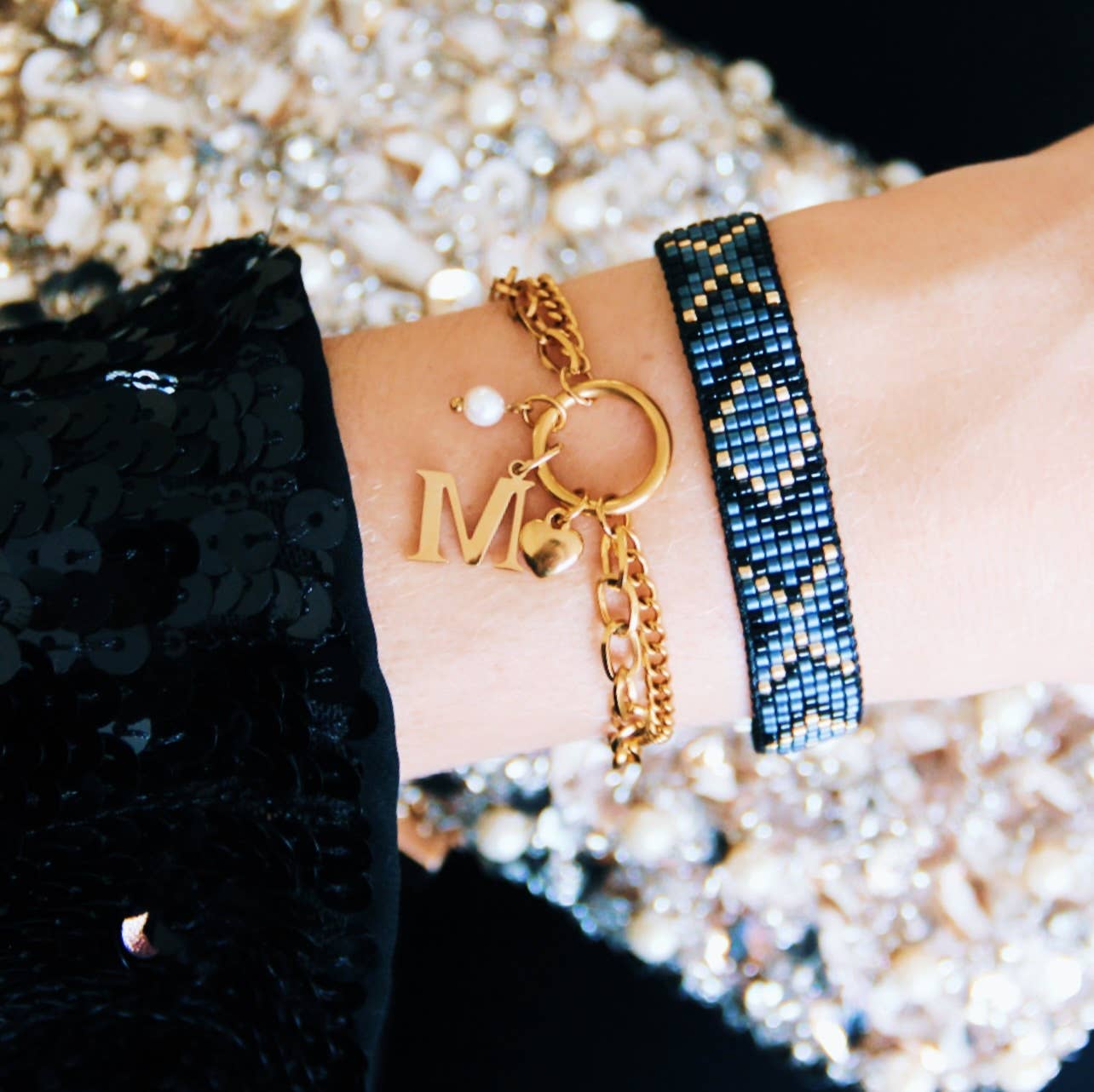 Bazou Bracciale intrecciato a zigzag - nero/antracite/placcato oro