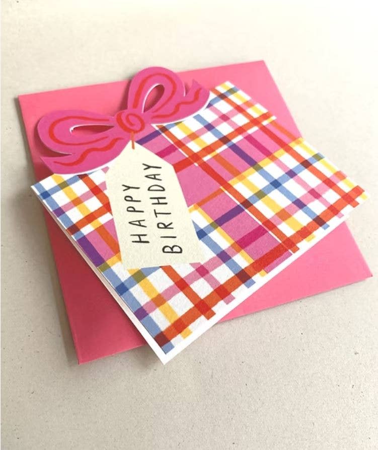 Kitty Kenda Papergoods Biglietto di Auguri a Forma di Fiocco per Compleanno - Gingham: Macchia rossa e nera