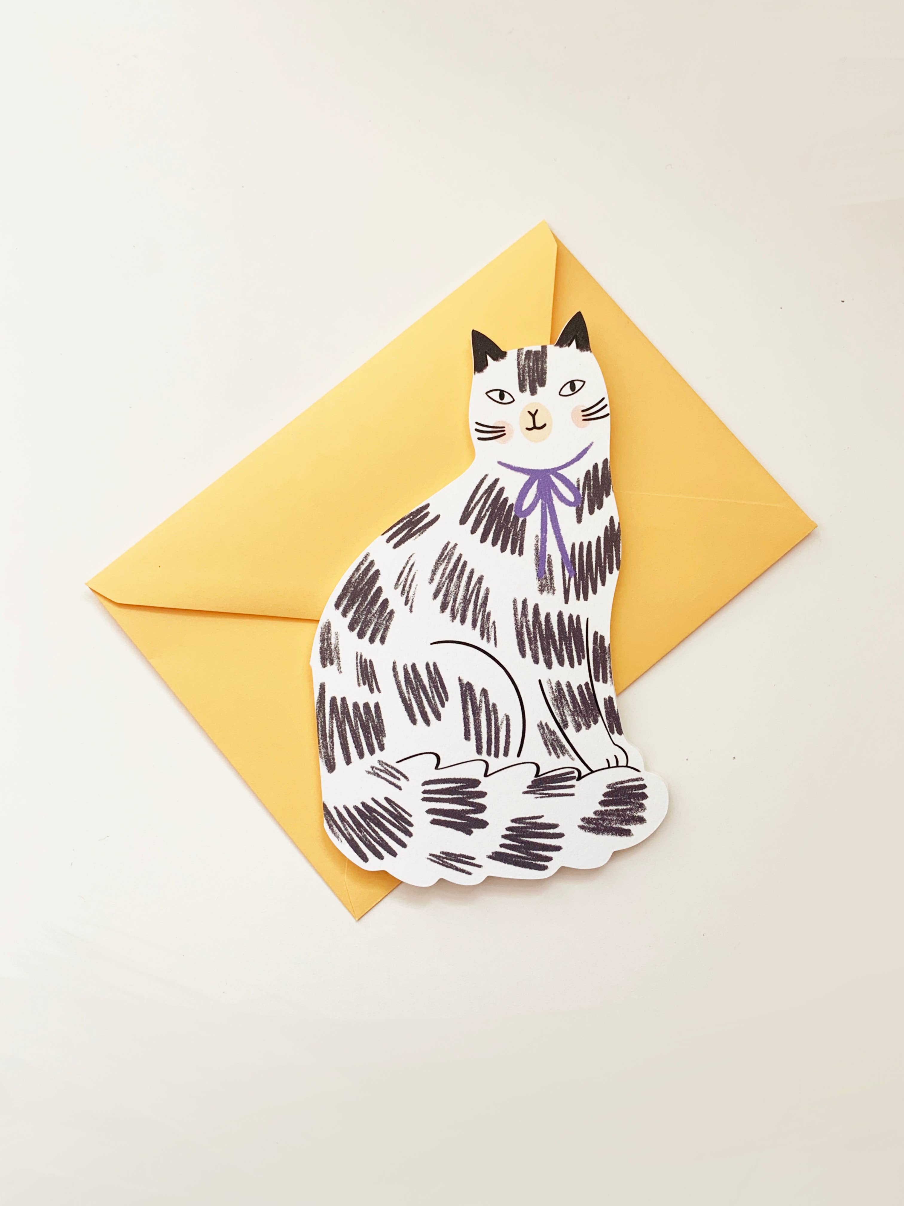 Kitty Kenda Papergoods Biglietto di auguri a forma di gattino seduto - Bianco e nero: Nero/Bianco