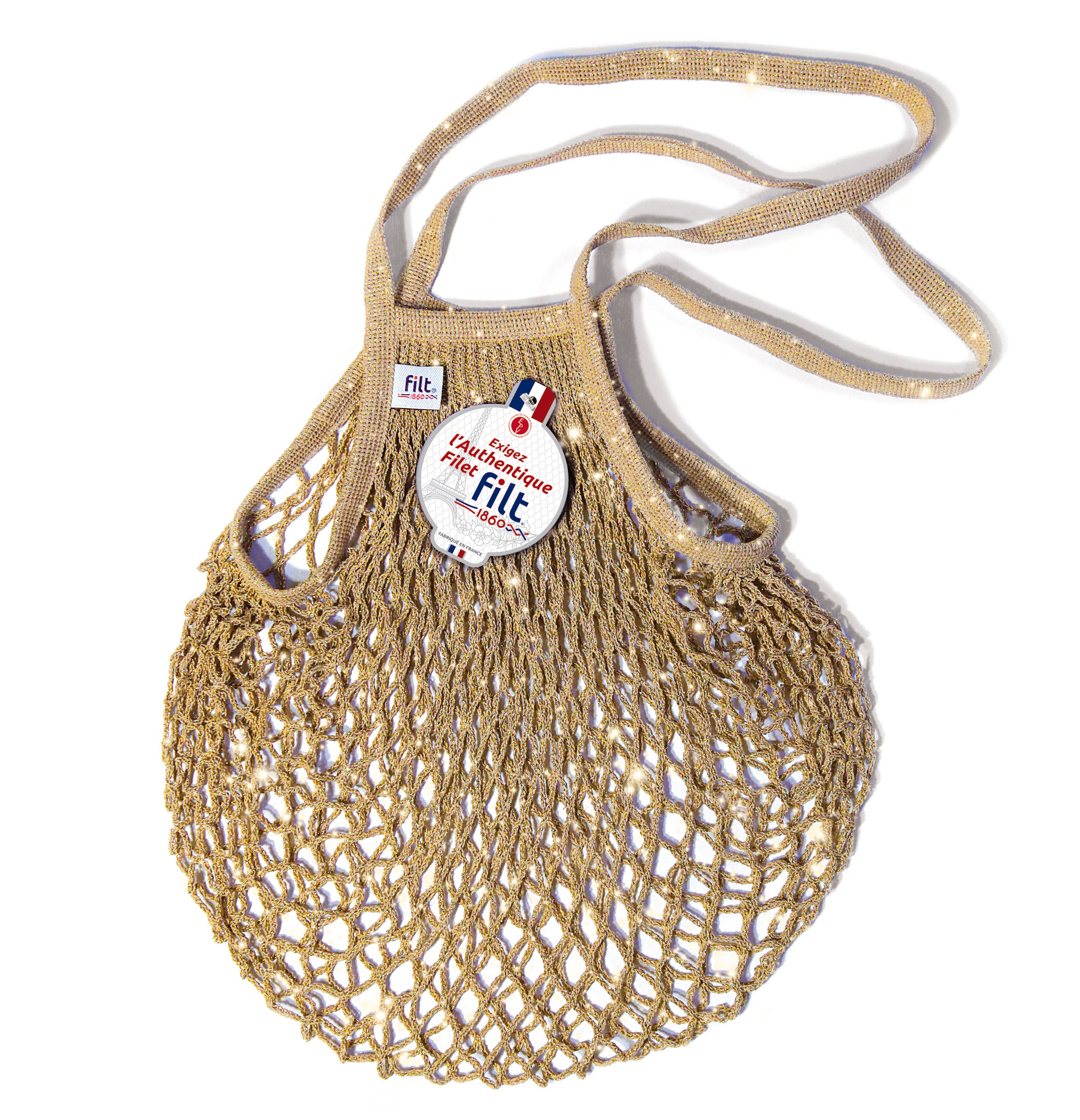 Borsa rete beige con manici lunghi