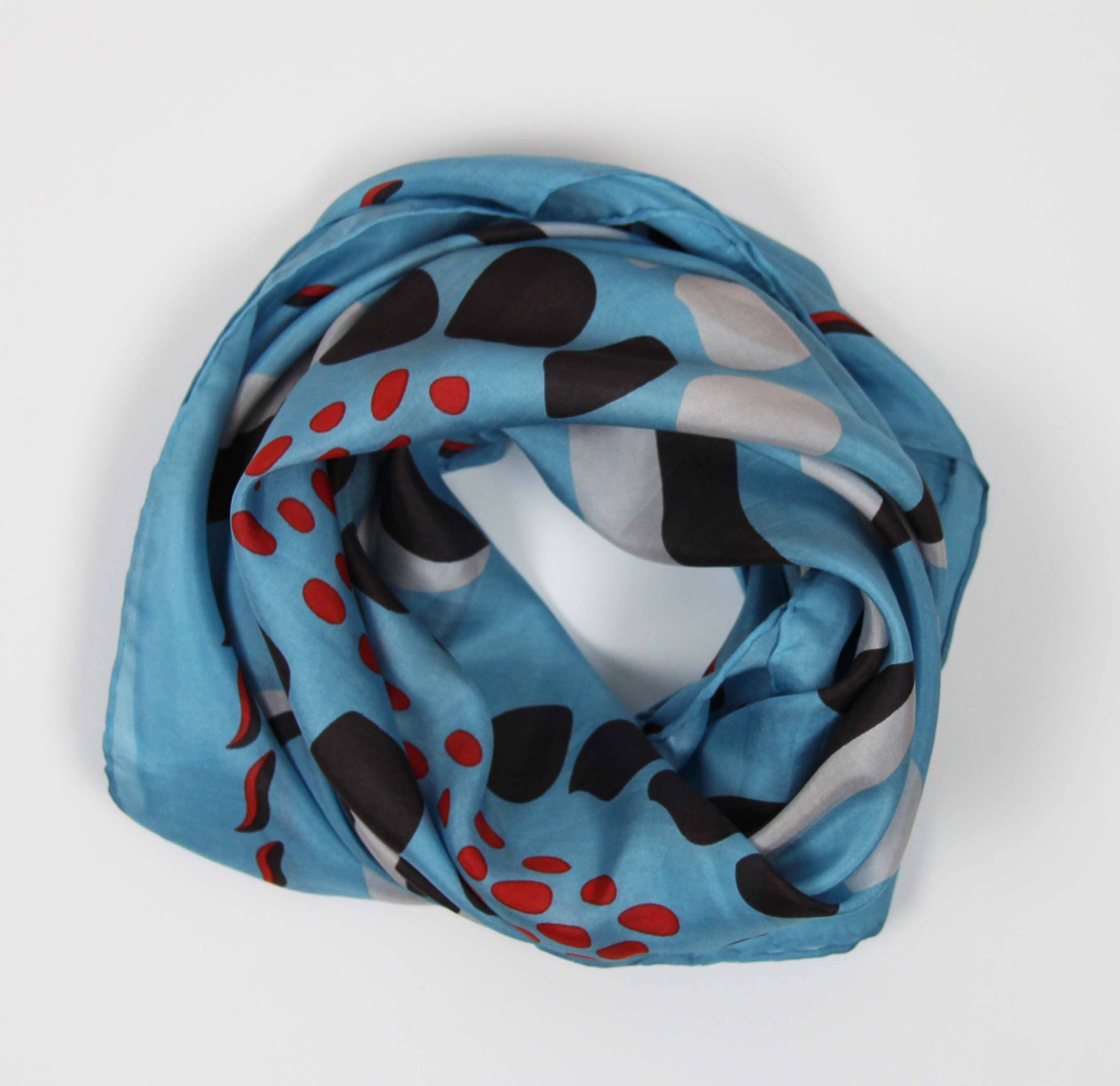 Les Belles Vagabondes Foulard quadrato in seta azzurro con motivo Myosotis