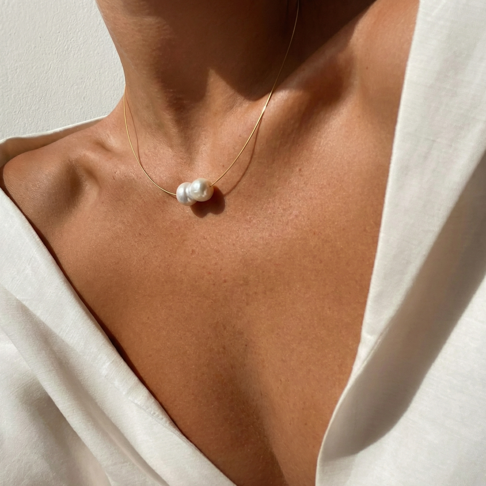 Goupi Lab Collana minimalista con perle d'acqua dolce: Silver