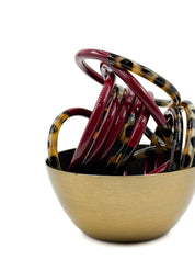 Bracciale rigido laccato in corno di bufalo Bordeaux a stampa leopardo - C121: M