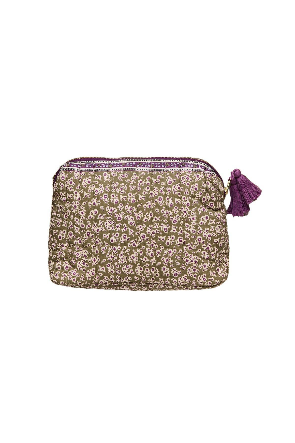 Louis Misha - Pochette trapuntata con nappe, fiori verdi e viola: Senza / Sogni di Fresia Kaki / S