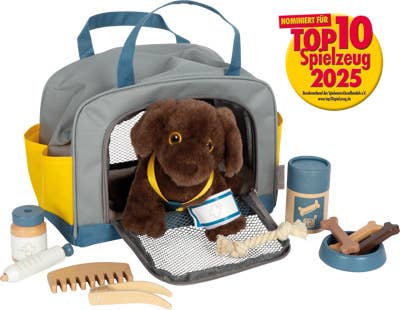 small foot Cucciolo di cane con borsa e kit toelettatura | gioco di ruolo | giocattolo in legno