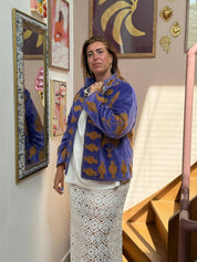 ToutVintage Giacca ricamata in velluto Lavanda beige pantera