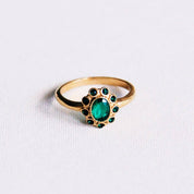 Bazou Anello vintage in acciaio inossidabile con pietre verdi - oro