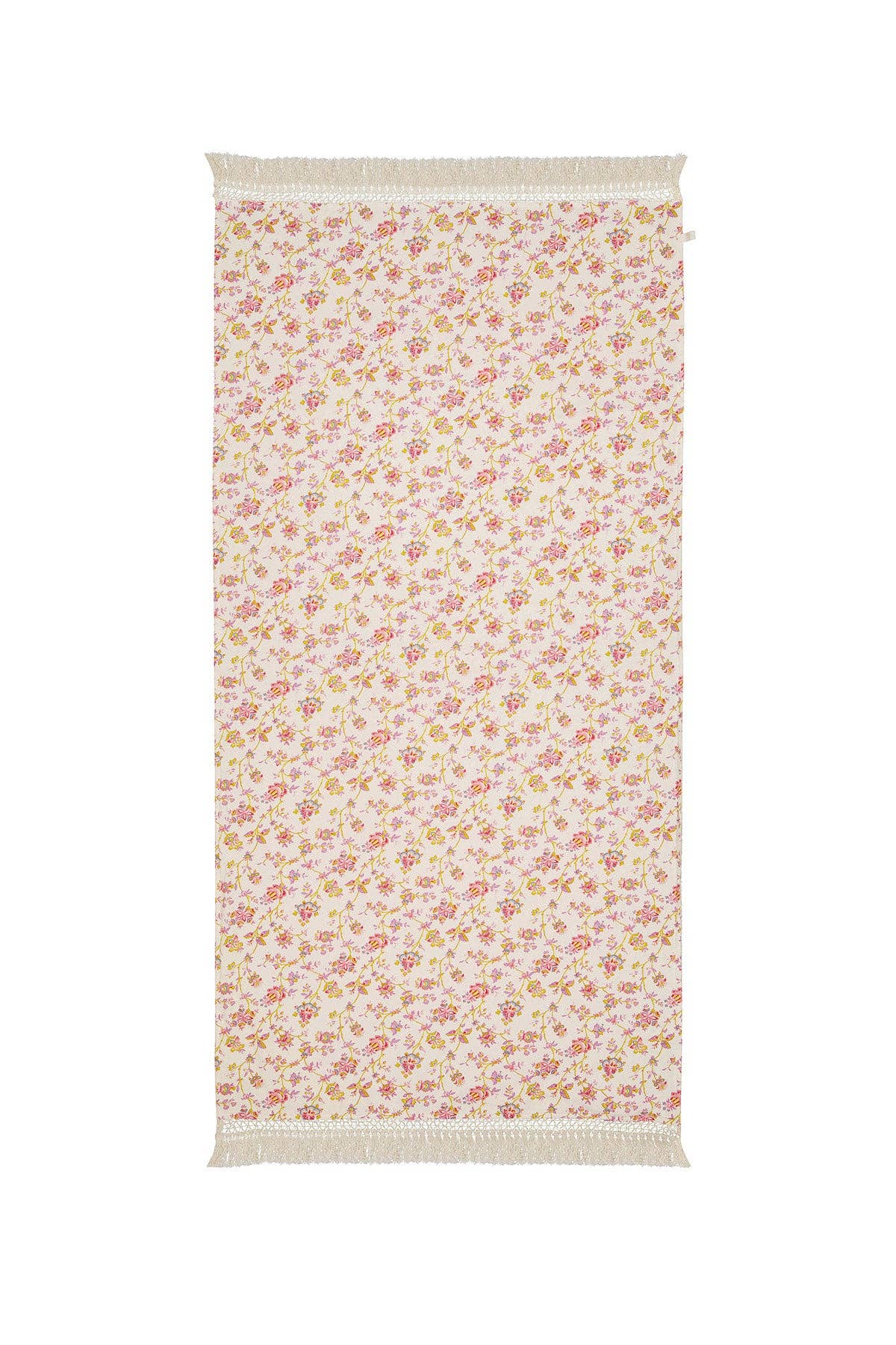 Louise Misha Asciugamano da Spiaggia Lana - Pompon - fiori - rosa - lilla: Campi di Crema Bucolia / T1(75X150)
