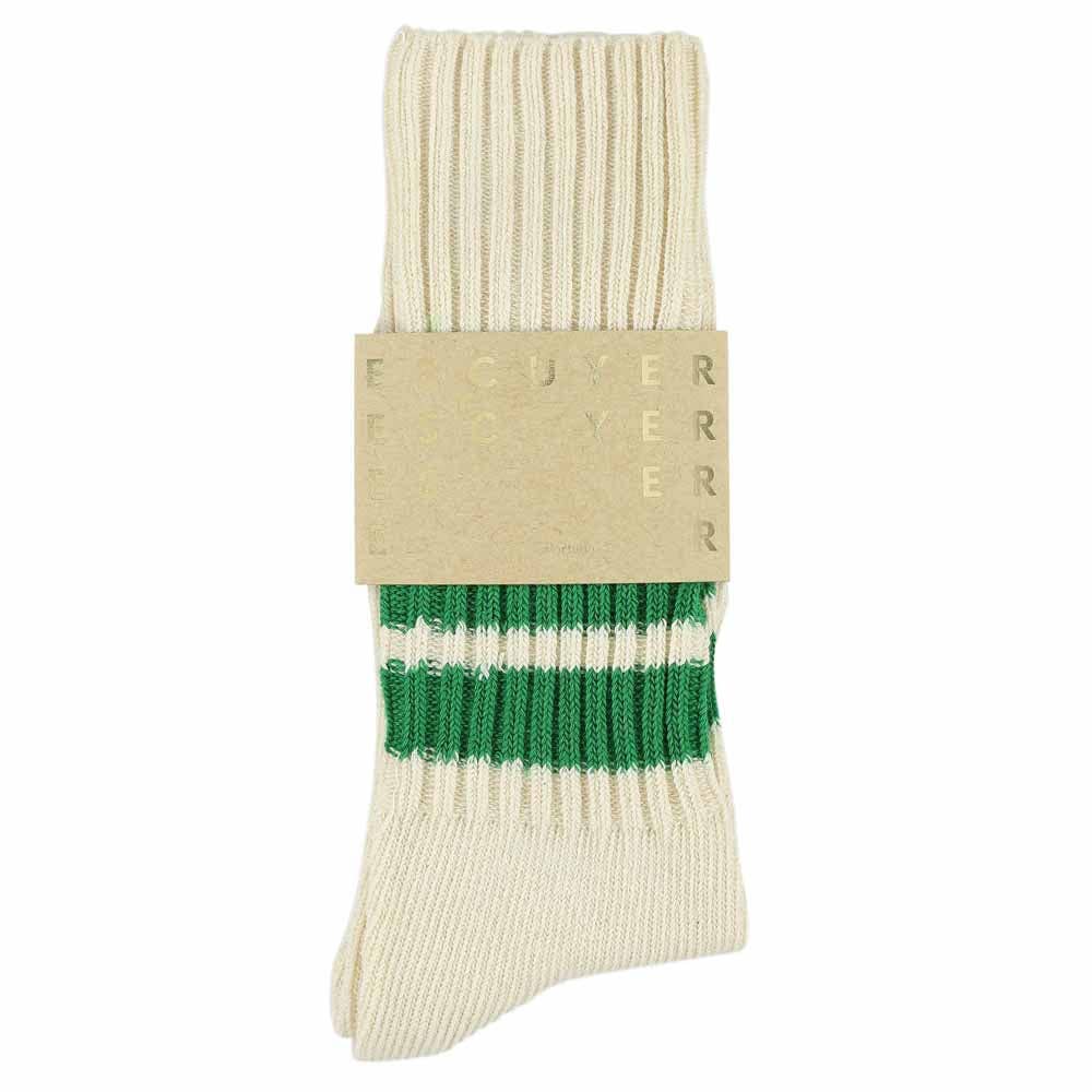 ESCUYER Calzini Stripes Crew - Ecru/Verde: EU 39/45 UK 6/10.5 US 6.5/11