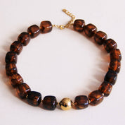 Bazou Collana con perline quadrate XL - marrone screziato