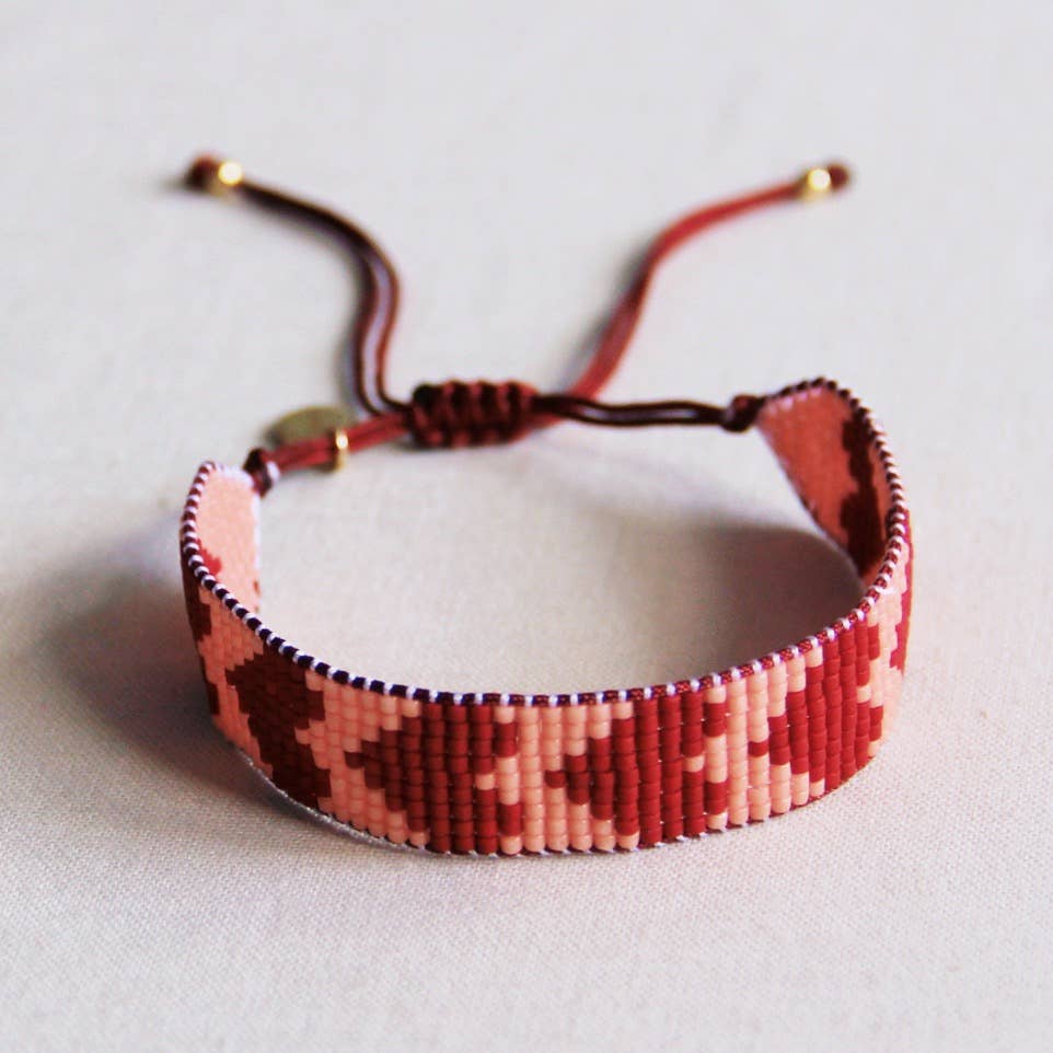 Bazou Bracciale in tessuto con cuori - bordeaux/salmone