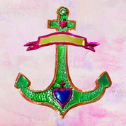 PINK PAMPAS Ancora con cuore Ex Voto artigianale messicana in latta