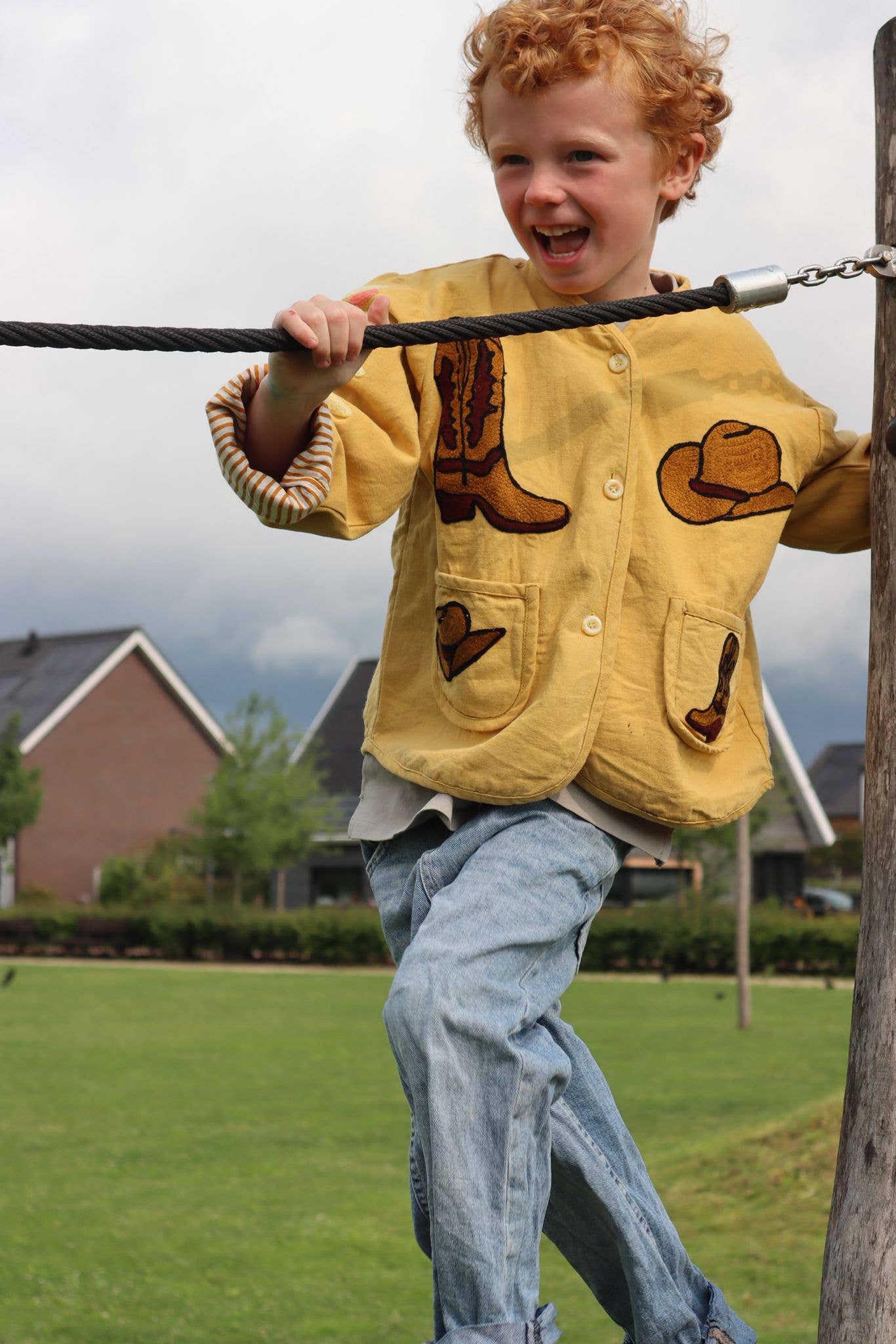 ToutVintage Giacca da cowboy per bambini con ricamo in cotone