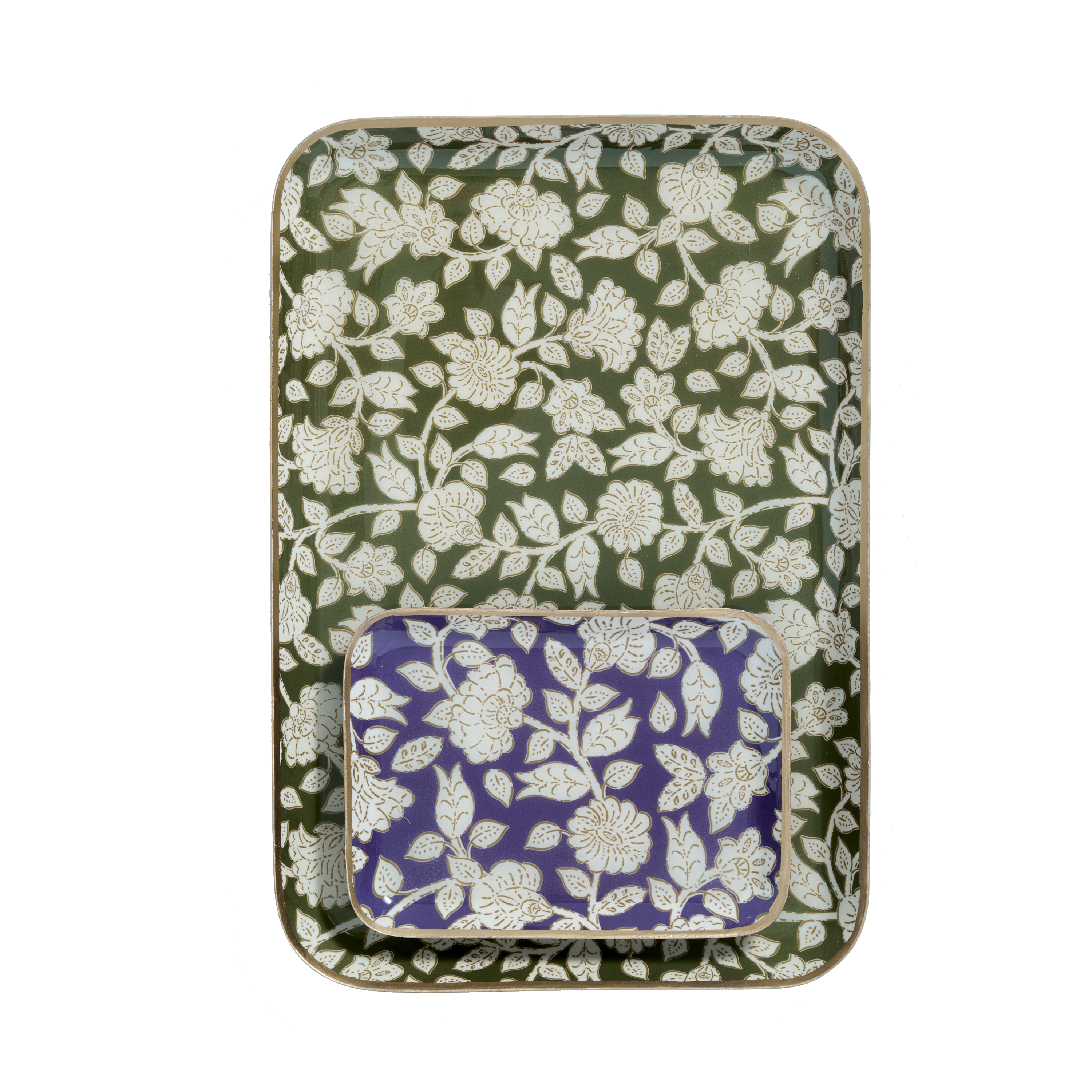 Bonheur du Jour Vassoio boho chic a fiori in metallo smaltato Jaya Verde