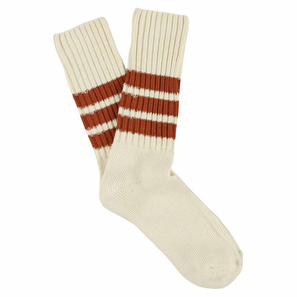 ESCUYER Calzini Stripes Crew - Ecru/Brick: EU 39/45 UK 6/10.5 US 6.5/11
