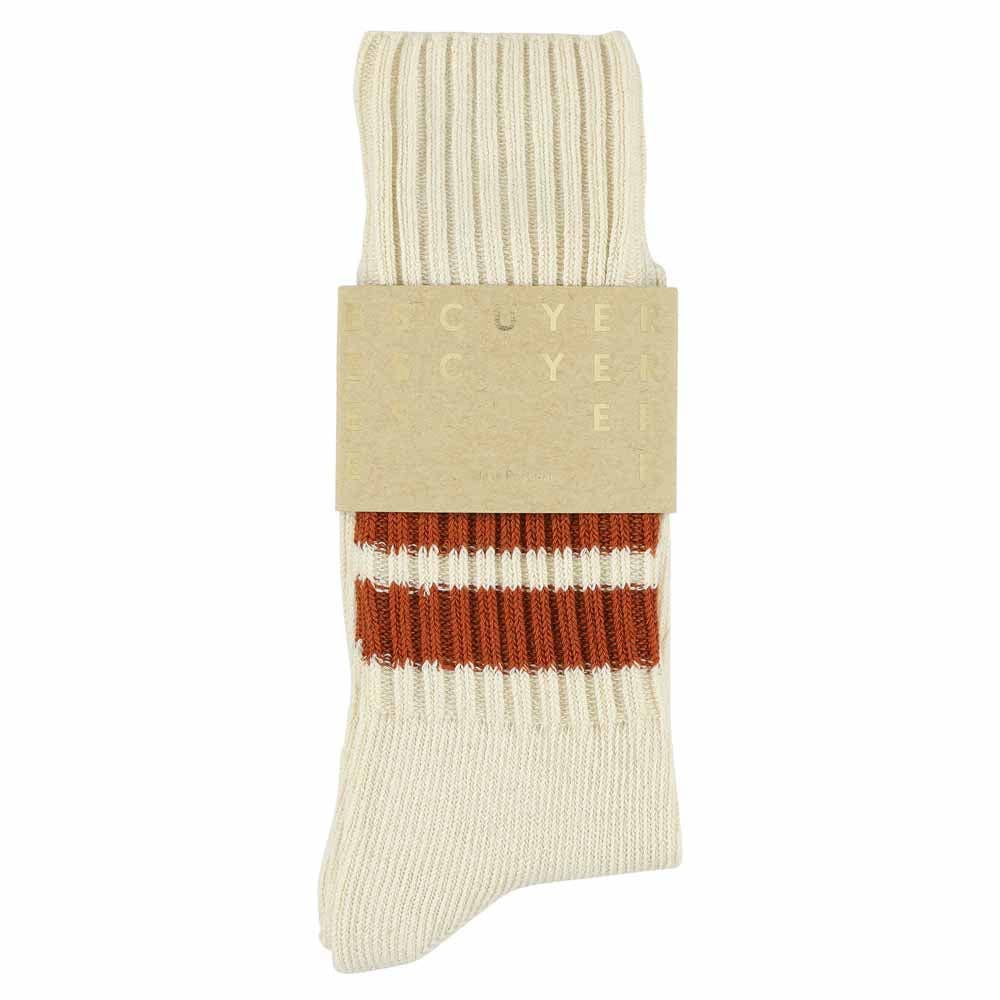 ESCUYER Calzini Stripes Crew - Ecru/Brick: EU 39/45 UK 6/10.5 US 6.5/11