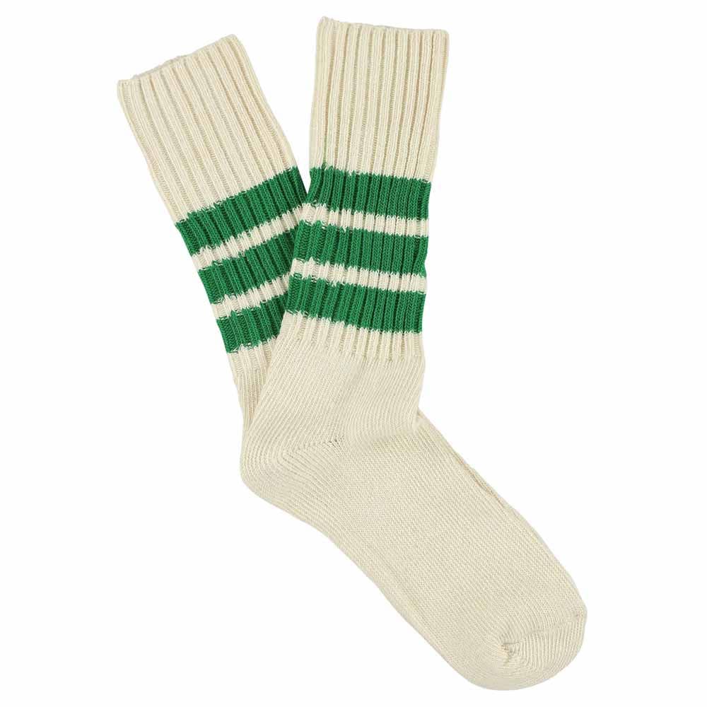 ESCUYER Calzini Stripes Crew - Ecru/Verde: EU 39/45 UK 6/10.5 US 6.5/11