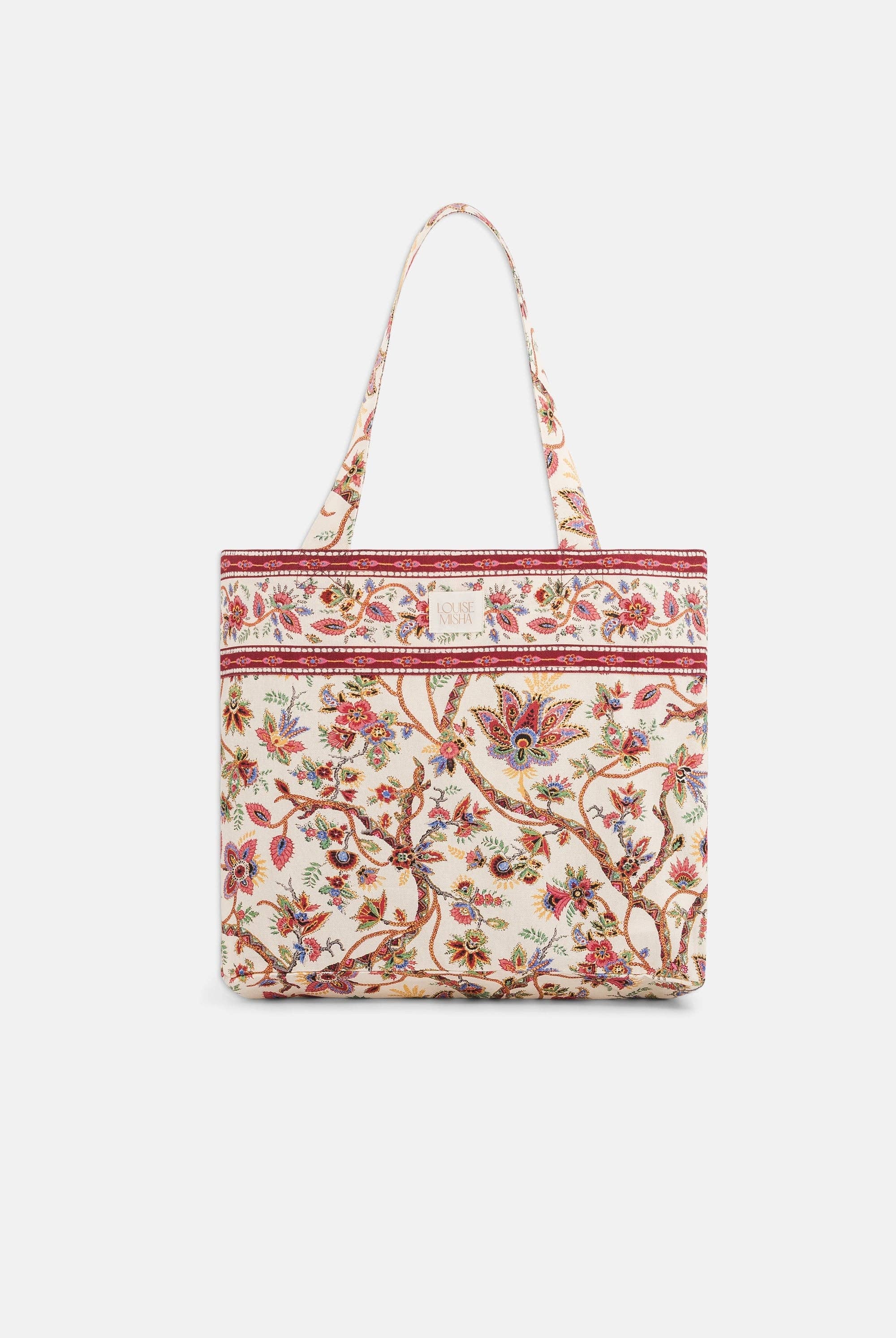 Louise Misha Borsa shopper floreale con dettaglio di frangia