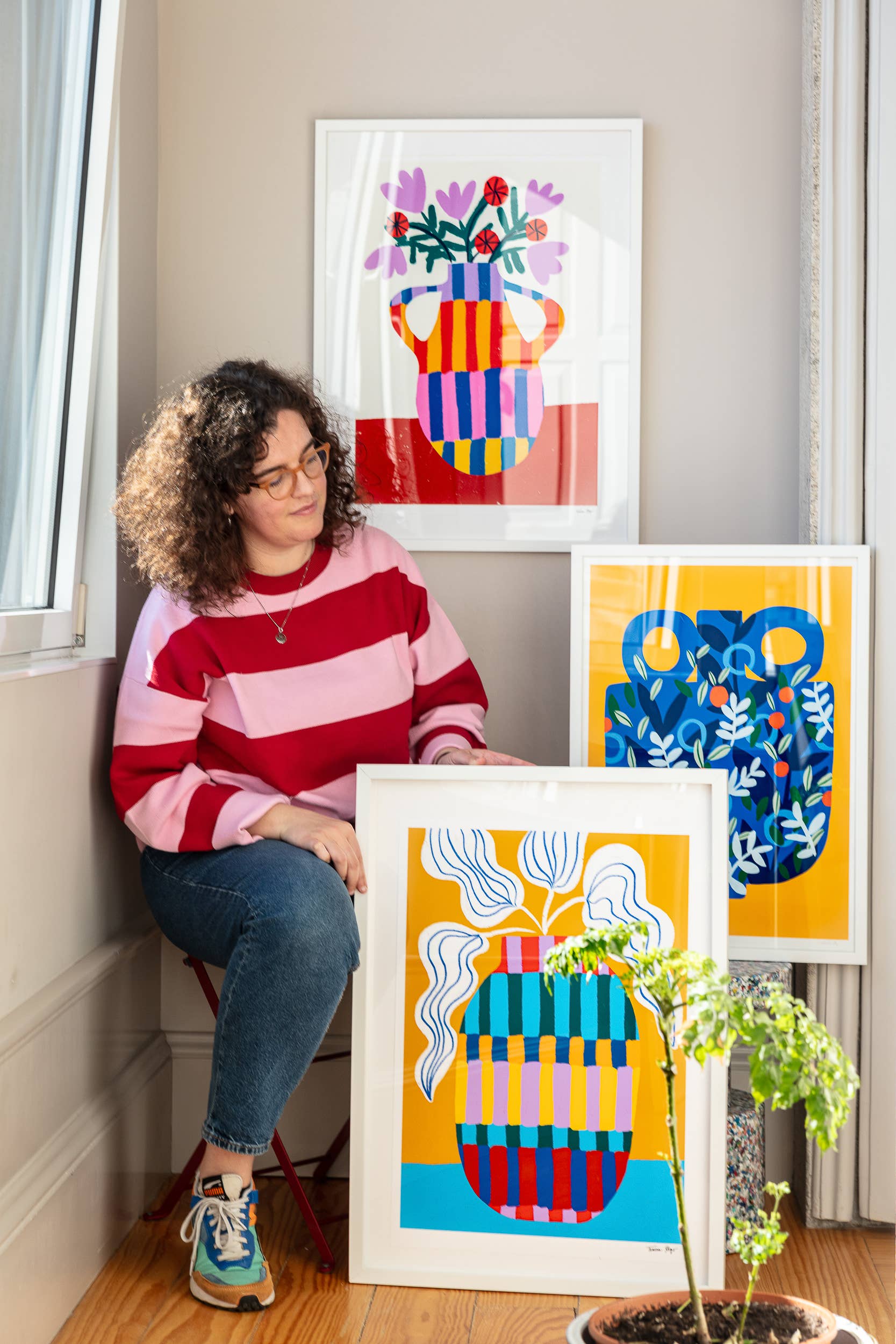 Teresa Rego Stampa d'Arte Fine a Strisce Vaso: A4