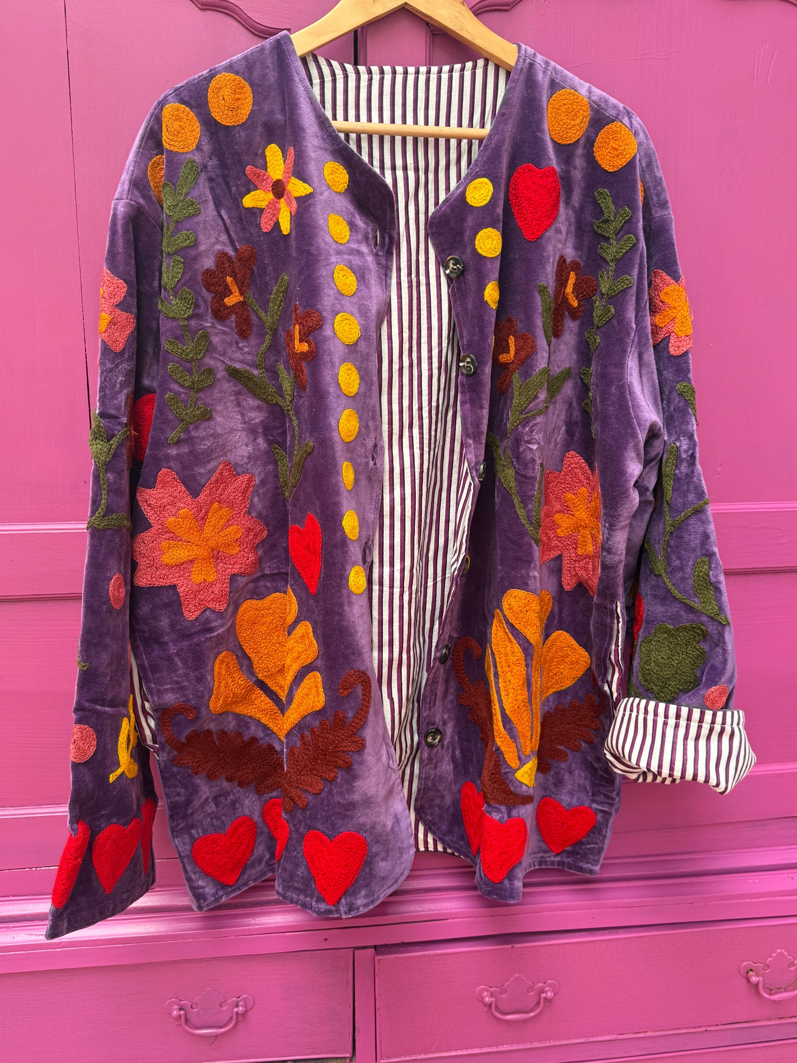 ToutVintage Giacca di velluto LOVE viola: Stripes