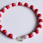 Bazou Collana con perline in pietra naturale XL - rosso/rosa