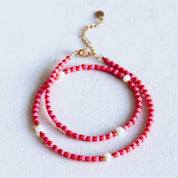 Bazou Collana con perline e perle - rosso/rosa