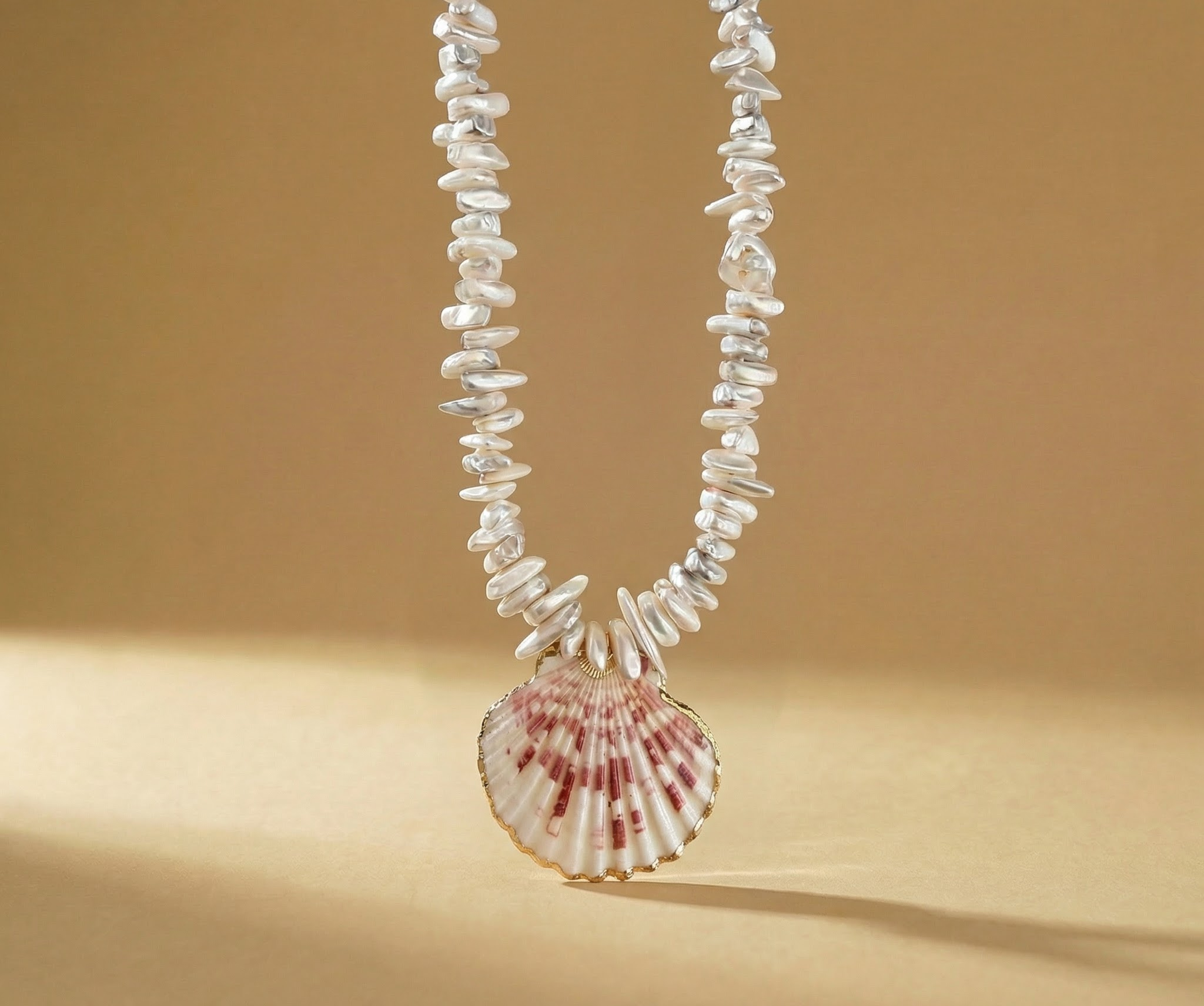 Goupi Lab Collana con conchiglia di capasanta su schegge di perle di conchiglia