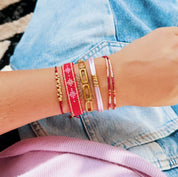 Bazou Bracciale in raso con perline color oro - bordeaux