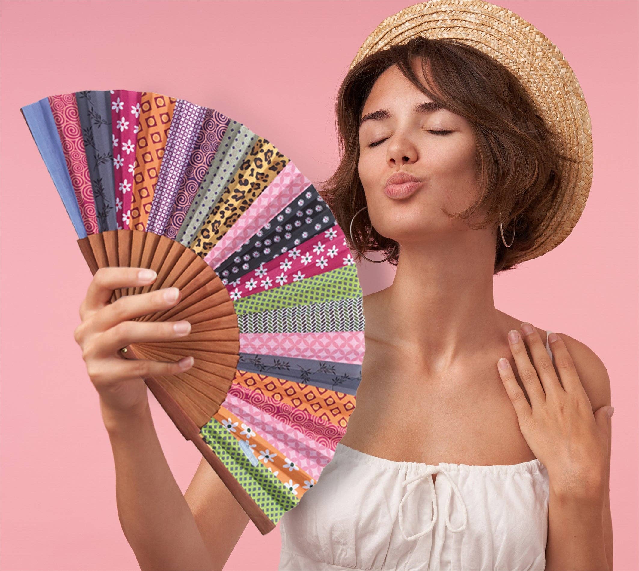 Tusitala Barcelona Ventaglio patchwork in legno e cotone