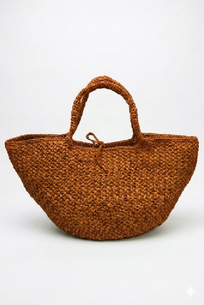 NATURELLEMENT- Borsa a Mano in Rafia Stile Cesta Farah terra